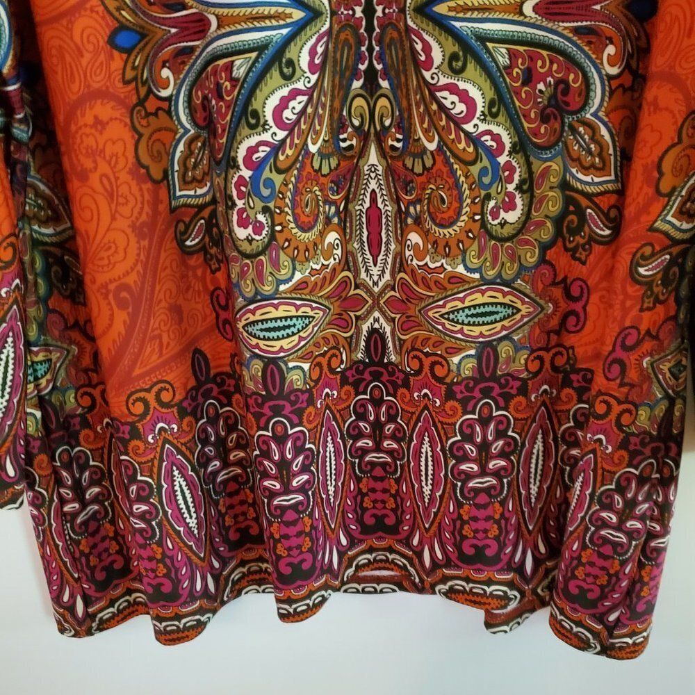 Boho Tunic Top With Long Flared Sleeves With A Paisley Mandala Print Sz PL - Picture 9 of 12